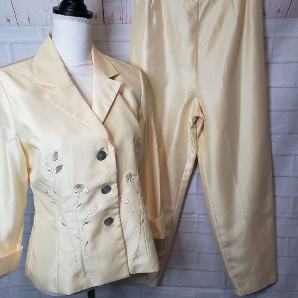 NEW Vintage Jessica Howard Yellow Linen 2 Piece Cropped Pant Suit size 10 M